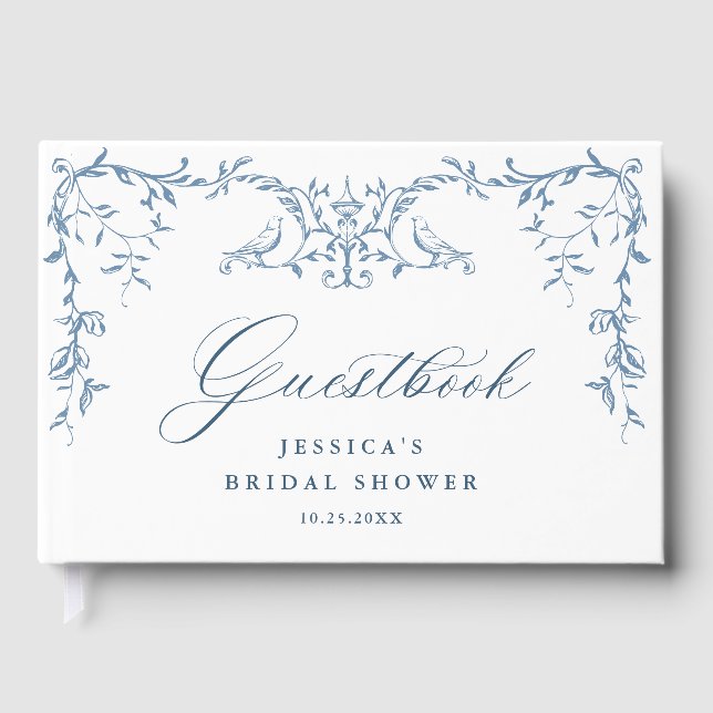 Livro De Visitas Ornamentado Victoriano Chá de panela Floral Azul E (Frente)