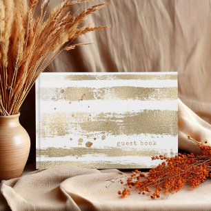 Livro De Visitas Ouro Brush Stroke Stripes, ID de casamento655
