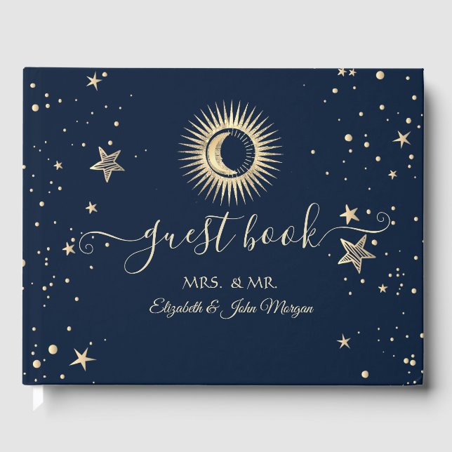 Livro De Visitas Ouro Celestial Sol E Lua Estrelas (Frente)