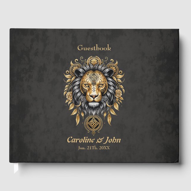 Livro De Visitas Ouro de cabeça de leão majestoso com homem negro. (Frente)