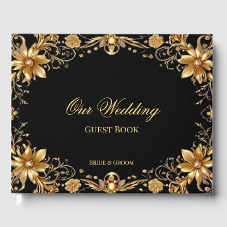 Livro De Visitas Ouro Floral Guest Book