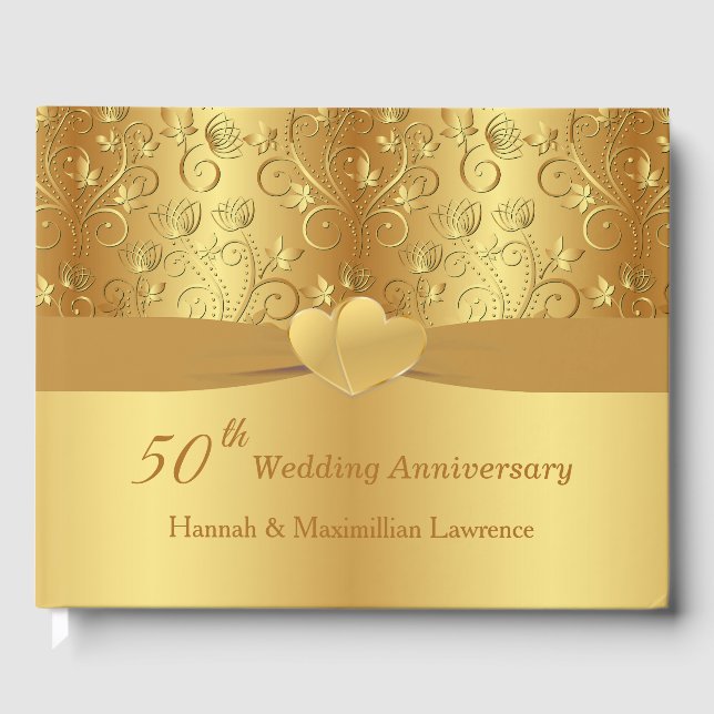 Livro De Visitas Ouro Floral Hearts 50º Aniversário de Casamento (Frente)