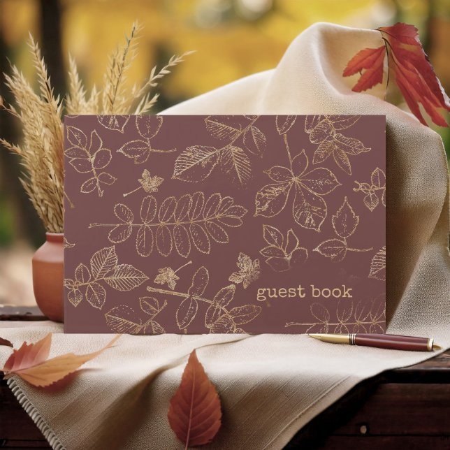 Livro De Visitas Ouro Leaf Pattern Wedding Dourado/Burgundy ID655 (Criador carregado)