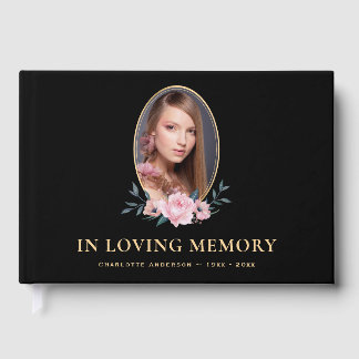 Livro De Visitas Ouro Preto Floral Rosa Foto Funeral Memorial