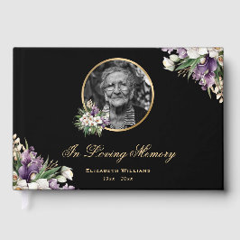 Livro De Visitas Ouro Preto Floral Roxo Foto Funeral Memorial