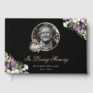 Livro De Visitas Ouro Preto Floral Roxo Foto Funeral Memorial