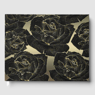 Livro De Visitas Ouro & Rosa Preta Glam Elegante Sofisticado Chique
