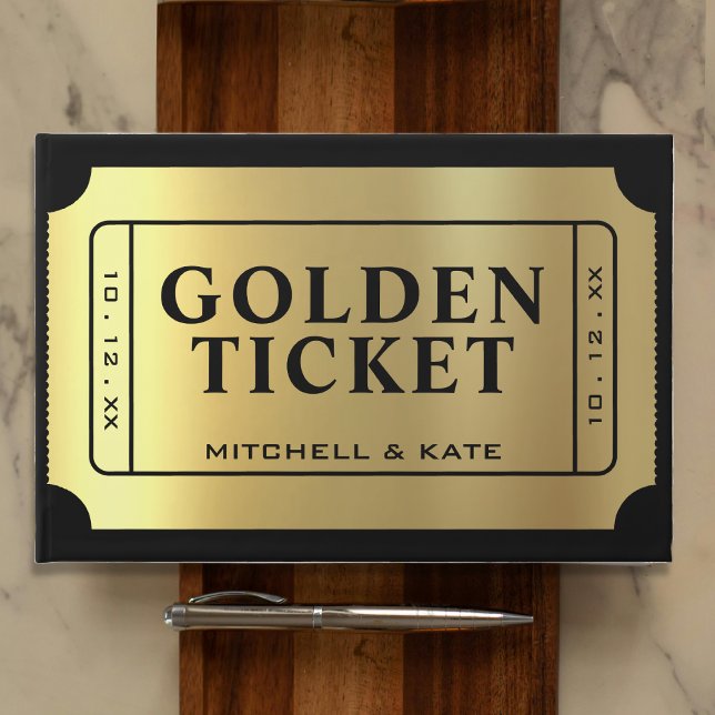 Livro De Visitas Ouro Tíquete Preto e Casamento Dourado (Golden Ticket Black & Gold Wedding Guest Book
)