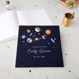 Livro De Visitas Over The Moon Boy Baby Shower Party Space Galaxy