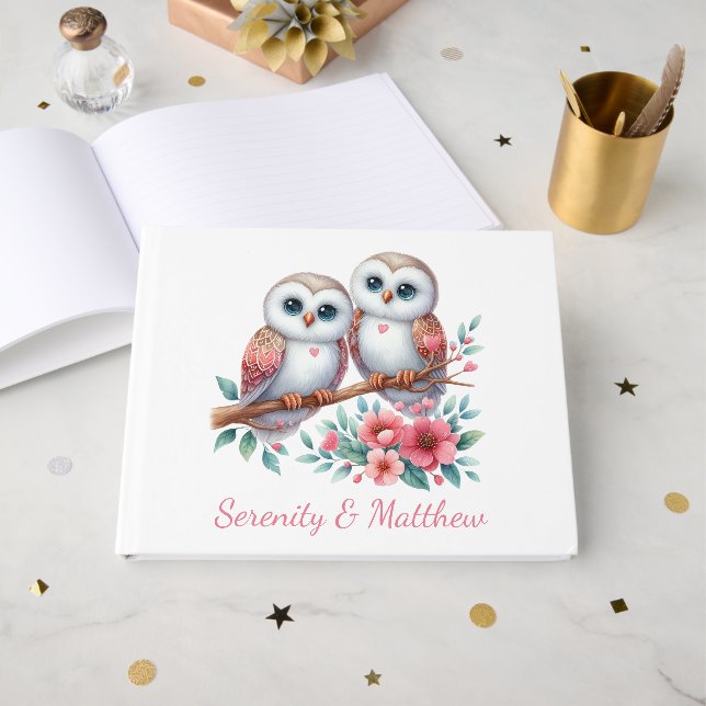 Livro De Visitas Owl Woodland Boho Rustic Country Wedding (Frente aberta)
