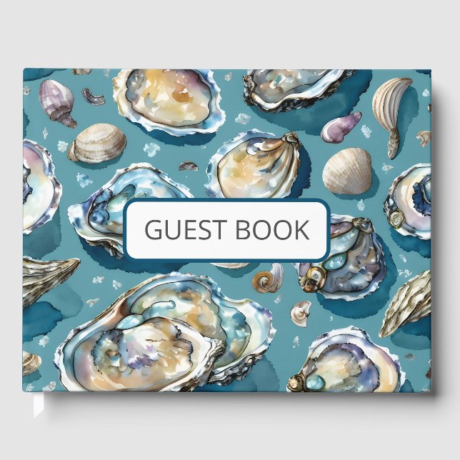 Livro De Visitas Oysters Clams Seashells Padrão Azul (Frente)