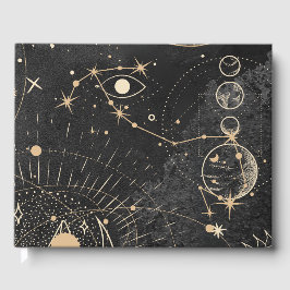 Livro De Visitas Padrão Astrológico Dourado Preto