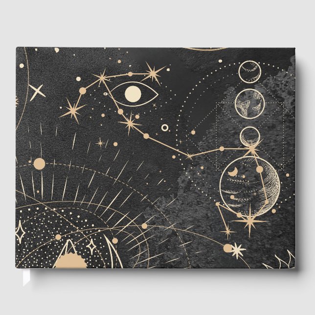 Livro De Visitas Padrão Astrológico Dourado Preto (Frente)