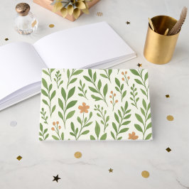Livro De Visitas Padrão Botânico Minimalista com Folhas Verdes