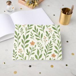 Livro De Visitas Padrão Botânico Minimalista com Folhas Verdes