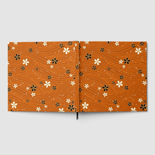 Livro De Visitas Padrão contínuo com flores pretas e brancas (Completo)