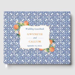 Livro De Visitas Padrão de Azulejo cerâmico azul das laranjas Cit
