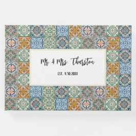 Livro De Visitas Padrão de Azulejos Italianos em Aquarela Romântica