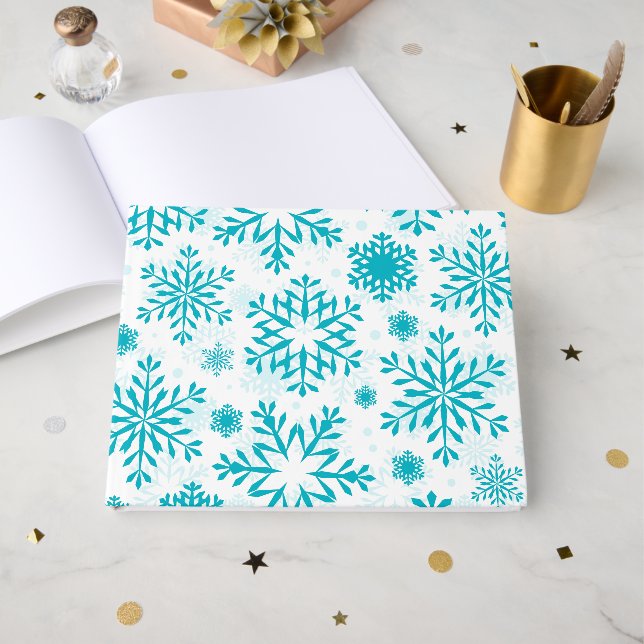 Livro De Visitas Padrão de Floco de Neve Azul (Frente aberta)
