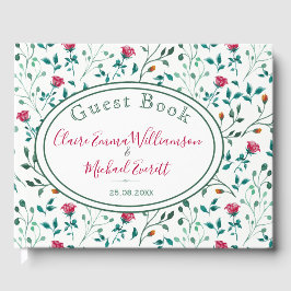 Livro De Visitas Padrão de Folhagem Floral e Verde Rustic | Casamen