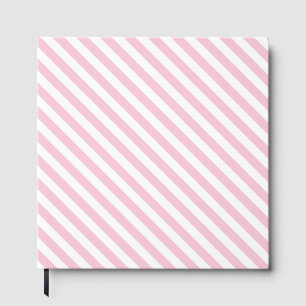 Livro De Visitas Padrão de listras diagonais brancas e rosas