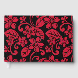 LIVRO DE VISITAS PADRÃO DE PLUMERIA DE ILHA EM PRETO E VERMELHO