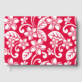 LIVRO DE VISITAS PADRÃO DE PLUMERIA DE ILHA EM VERMELHO MORANGO