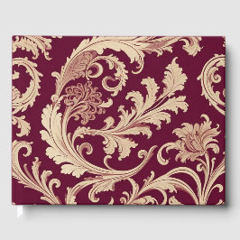 Livro De Visitas Padrão de Vintagem de Maroon e Beige Adicionar Inf
