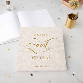 Livro De Visitas Padrão Floral de Noiva em Ouro Romântico