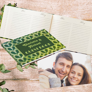 Livro De Visitas Padrão Retro Verde Lima de 1970 Foto Casamento