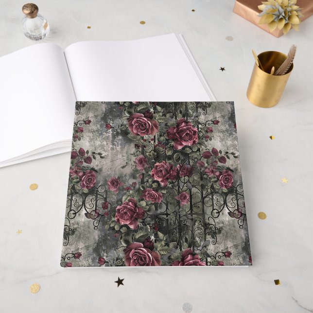 Livro De Visitas Padrão Rosa de Jardim Gótico Vitoriano (Frente aberta)