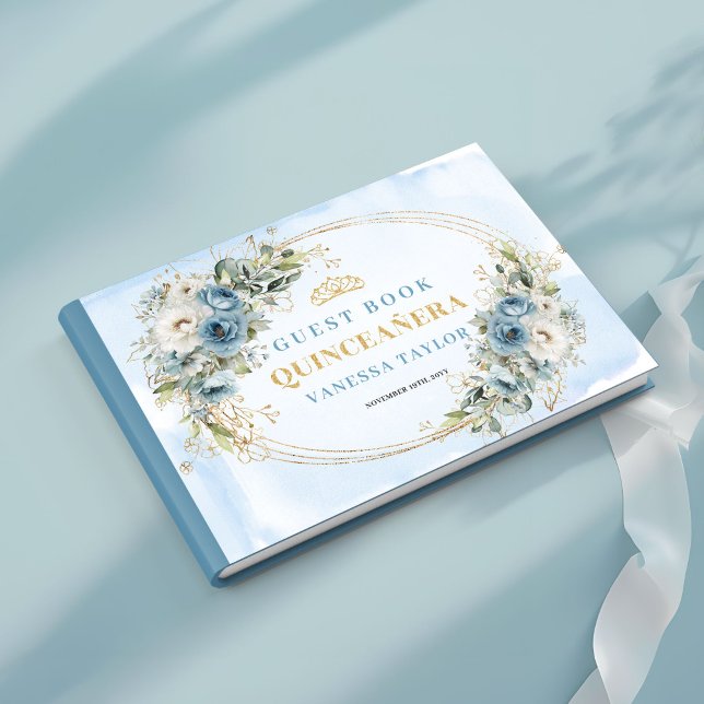 Livro De Visitas Pale Blue Gold Eucalyptus Boho Guest Book Quince (Pale Blue Gold Eucalyptus Boho Guest Book Quince)