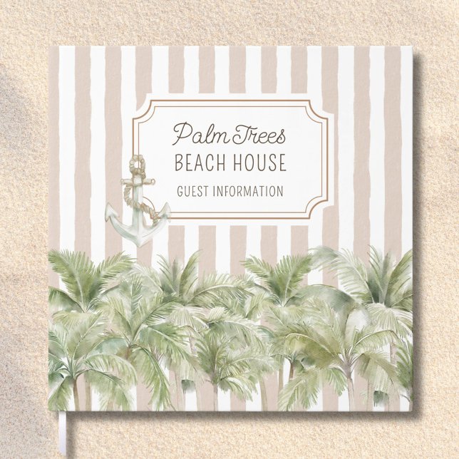 Livro De Visitas Palm Trees Beige Stripes Beach House (In situ)