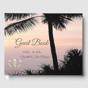 Livro De Visitas Palmeiras de Praia Pôr do Sol Corações Casamento