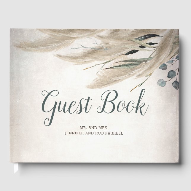 Livro De Visitas Pampas Espanhol Grass e Greenery Weds (Frente)