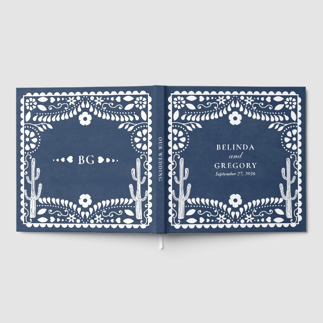 Livro De Visitas Papel Picado Boda Mexican Rustic Blue Wedding (Completo)