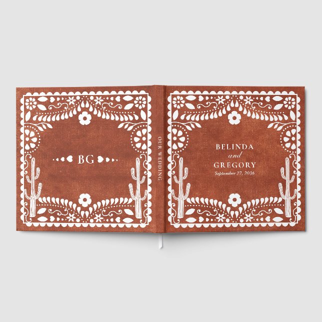 Livro De Visitas Papel Picado Boda Mexican Terracotta Brown Wedding (Completo)