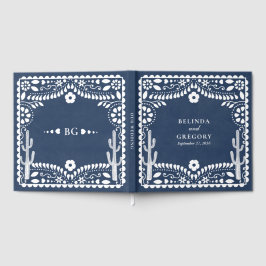 Livro De Visitas Papel Picado Casamento Mexicano Rústico Azul Casam