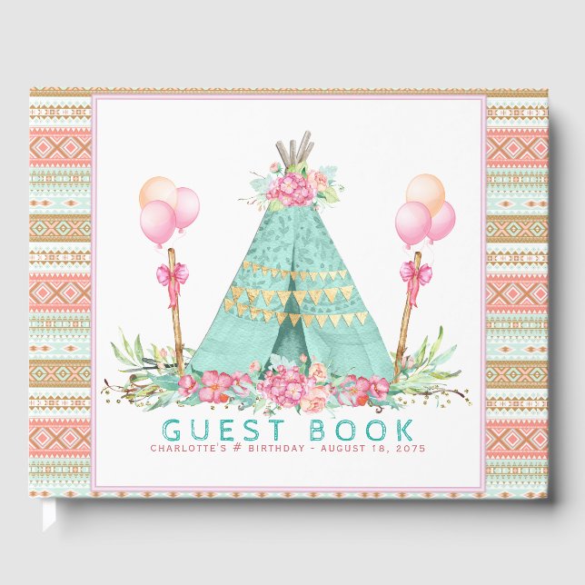 Livro de visitas para festa de aniversário Teepee (Frente)