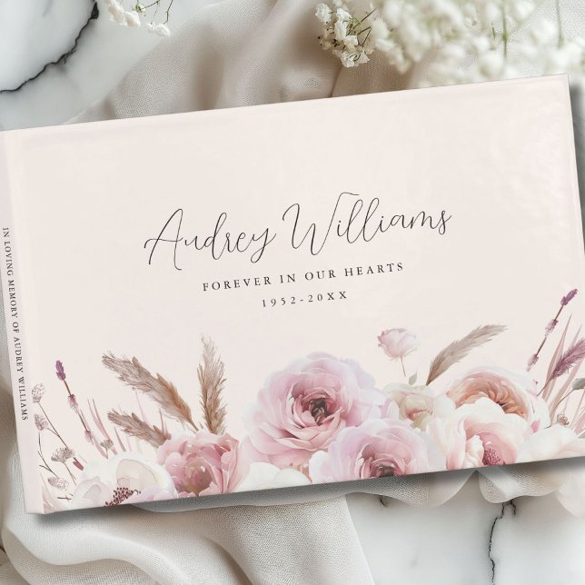 Livro De Visitas "Para sempre nos nossos corações" Aquarela, Floral (Criador carregado)