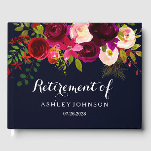 Livro De Visitas Partido de aposentadoria floral vermelho de Boho