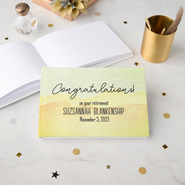 Livro De Visitas Pasta de Aposentação Feliz de Aquarela de Pastel (Frente aberta)