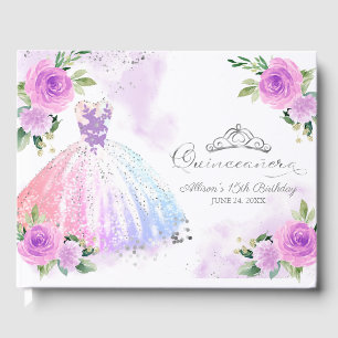 Livro De Visitas Pastel Colors Gown Floral Quinceanera Guest Book