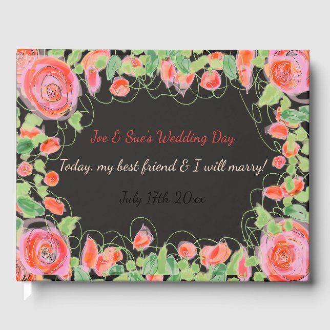 Livro De Visitas Pastel Floral com Preto (Frente)