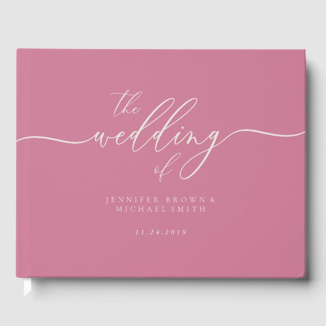 Livro De Visitas Pastel Pink Elegant Wedding Calligraphy (Frente)