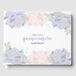 Livro De Visitas Pastel Rosa e Púrpura Quinceanera Guestbook
