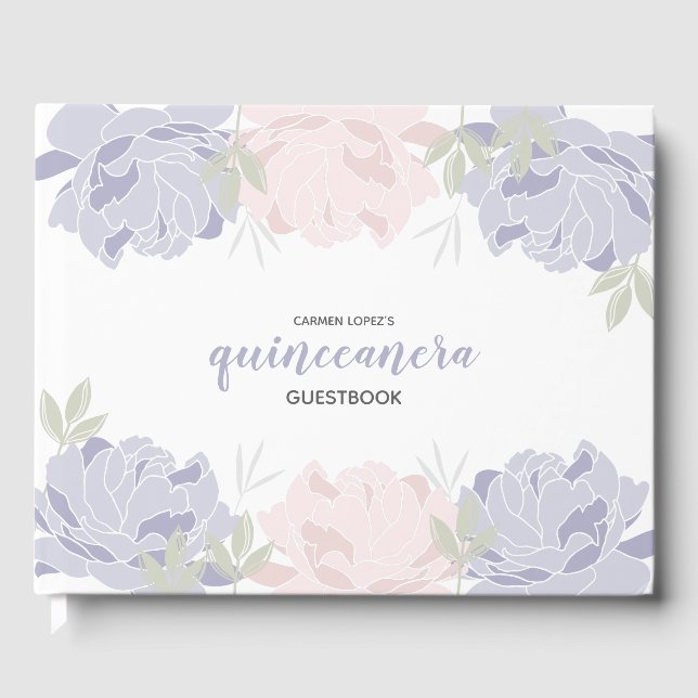 Livro De Visitas Pastel Rosa e Púrpura Quinceanera Guestbook (Frente)