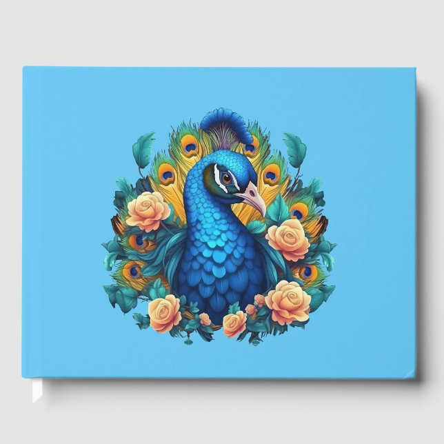 Livro De Visitas Pavão com Rosas de Pêssego (Frente)