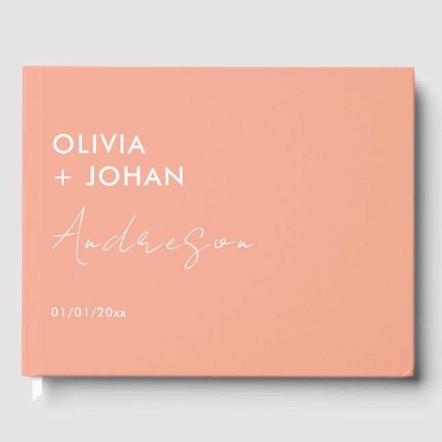 Livro De Visitas Peach Casamento Minimalista (Frente)