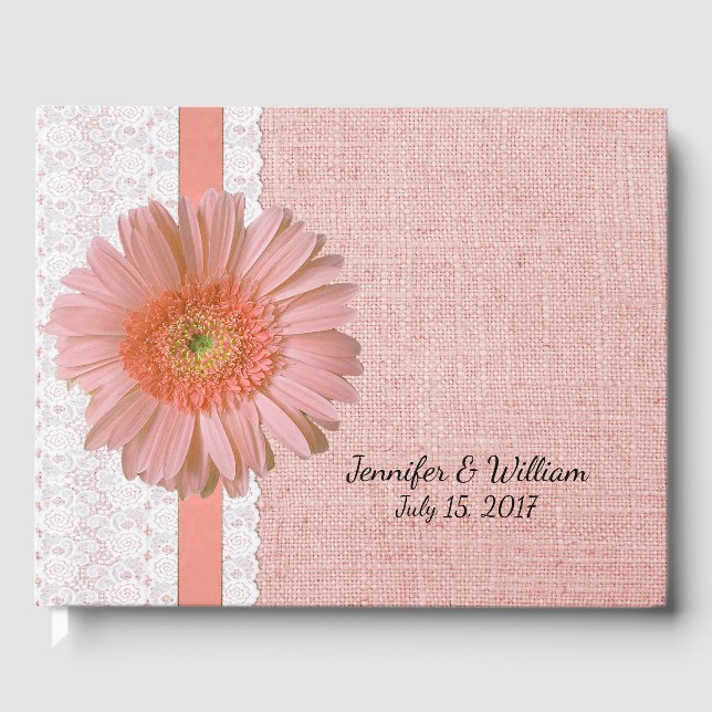 Livro De Visitas Peach Gerber Daisy Wedding Guest Book (Frente)